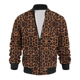 Men's Leopard Stand Collar Long Sleeve Zipper Jacket 00000454Z