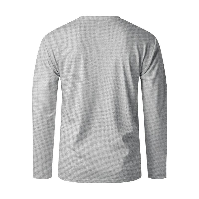 Men's Solid Color Waffle Henley Collar Long Sleeve Casual T-shirt 25467066Z