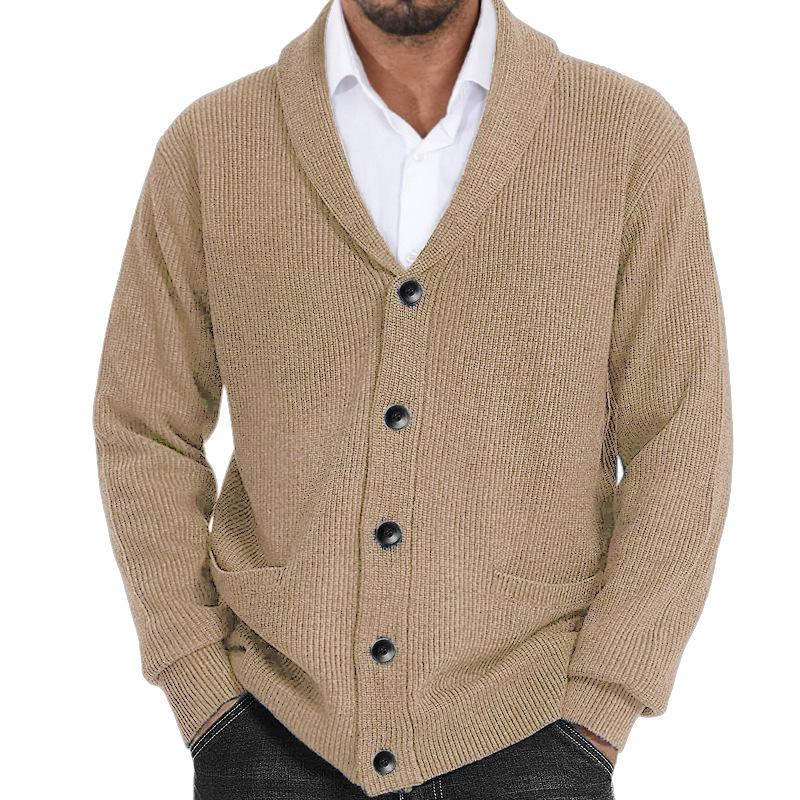 Men's Solid Color Lapel Casual Knitted Cardigan 56270297X