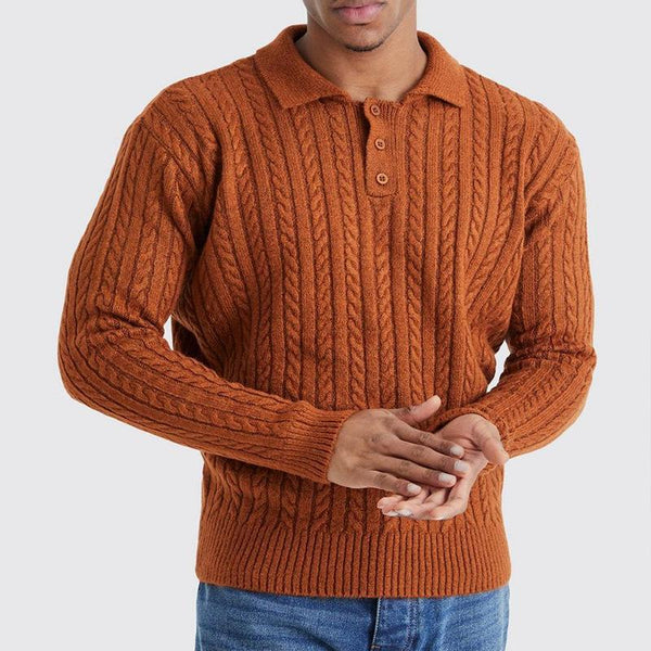 Men's Lapel Buttoned Loose Solid Color Sweater 59807605X