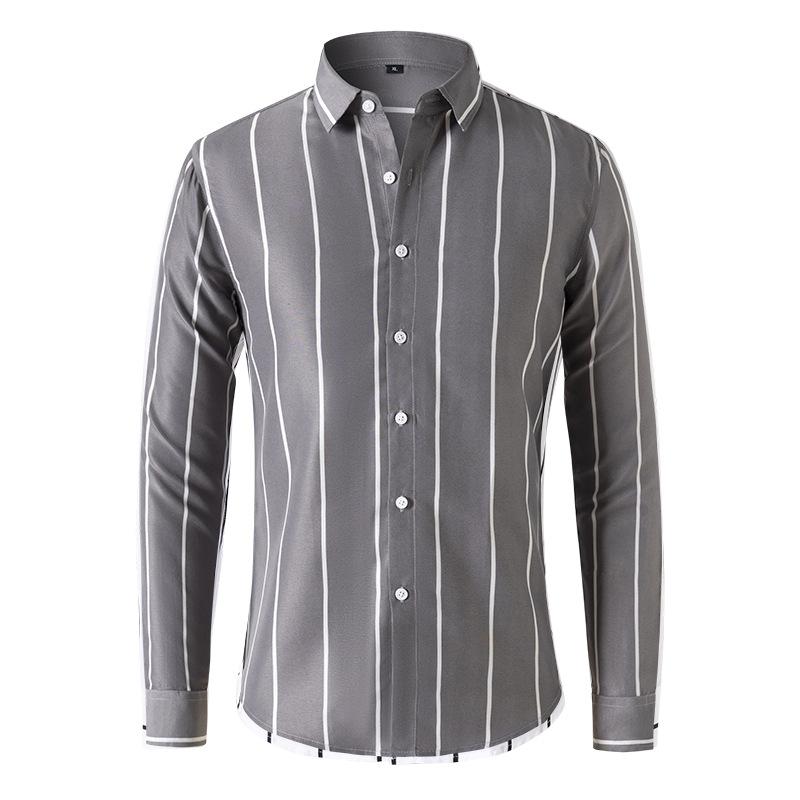 Men's Striped Long Sleeve Lapel Shirt 17373379X