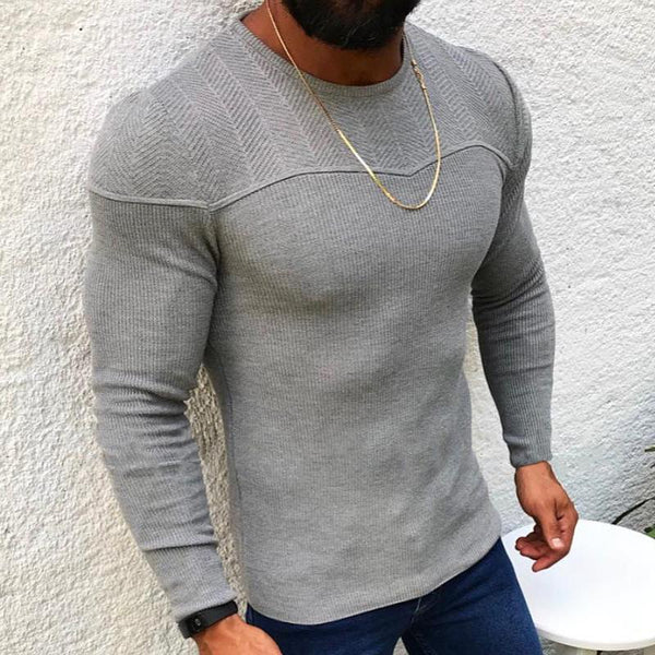 Men's Solid Color Long Sleeve Pullover Crew Neck Sweater 96880362X