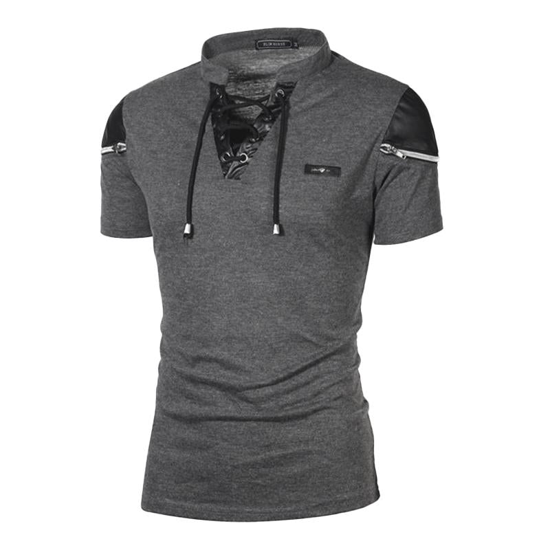 Men's Stand Collar Color Block Slim Fit Short Sleeve T-Shirt 21770277X