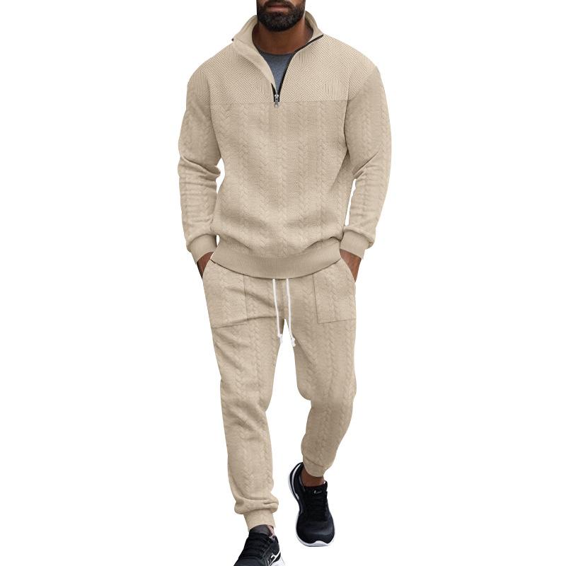 Men's Fashionable Solid Texture Loose Stand Collar Long Sleeve Sweatshirt Trousers Casual Set 65263810Z