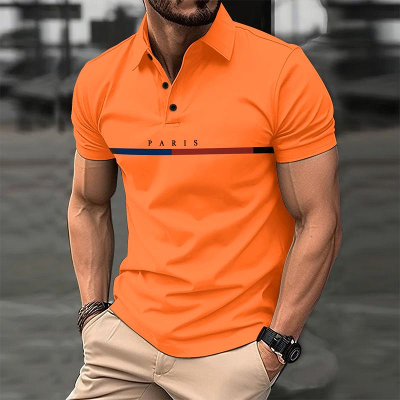 Men's Striped Letter Print Color Block Button-Up POLO Shirt 45321595X