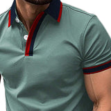 Men's Contrast Print Lapel Short Sleeve Casual Polo Shirt 73801742X