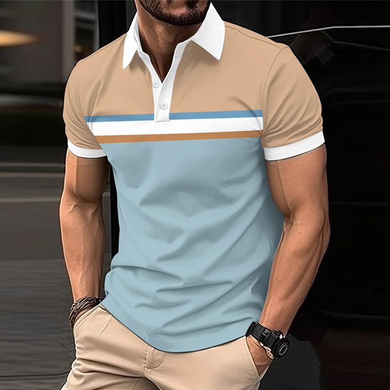 Men's Casual Color Block Striped Short Sleeve Polo Shirt 13537947Y