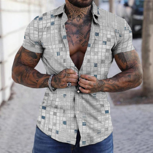 Men's Casual Geometric Lapel Short Sleeve Shirt 60827168TO