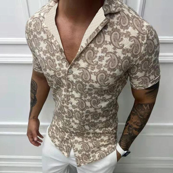 Men's Slim Fit Sexy Cashew Lapel Short Sleeve Shirt 38814357TO