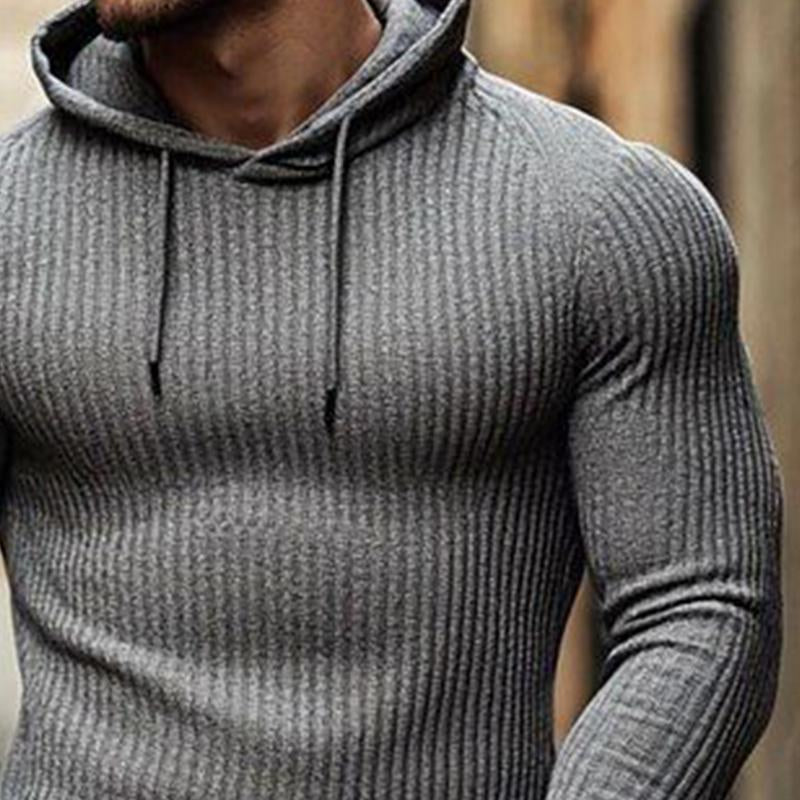 Men's Solid Knit Slim Fit Hoodie 00550348X