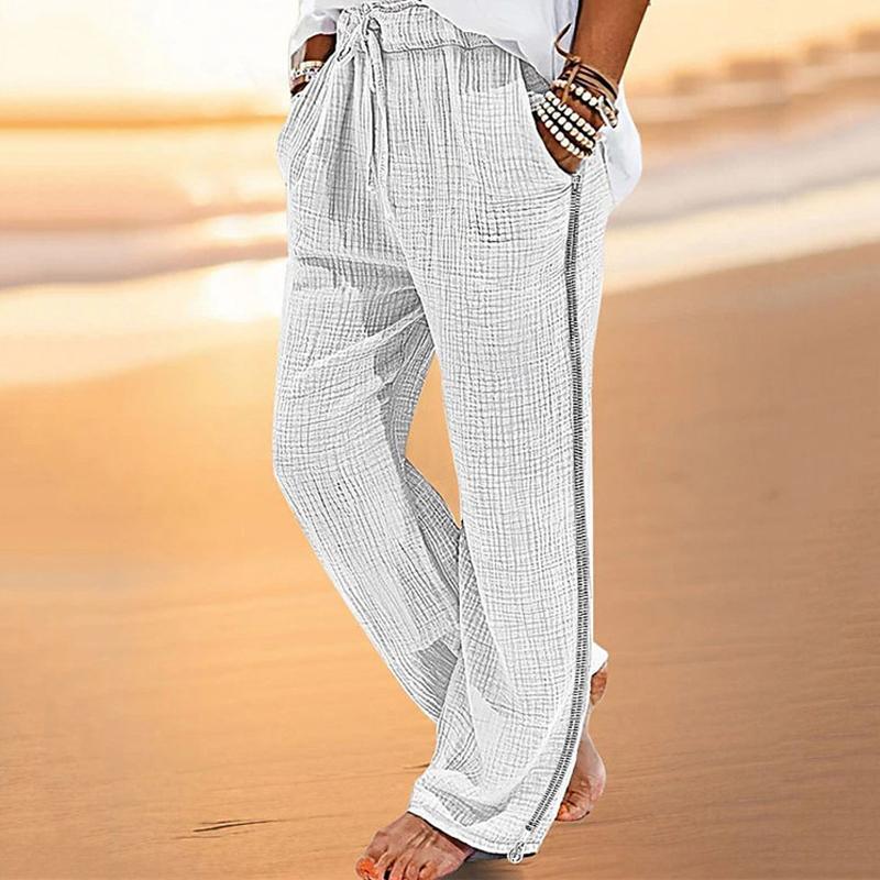 Men's Cotton Linen Beach Drawstring Elastic Waist Casual Pants 61033237X