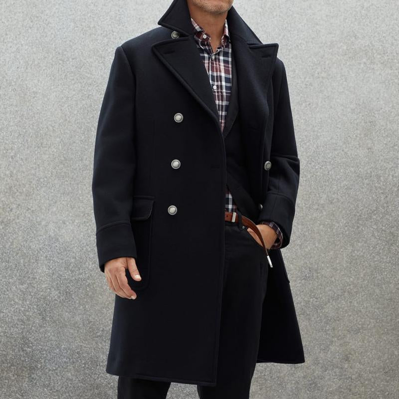 【Expédition 24 heures】Manteau mi-long croisé en laine mélangée à revers vintage pour homme 28292699M