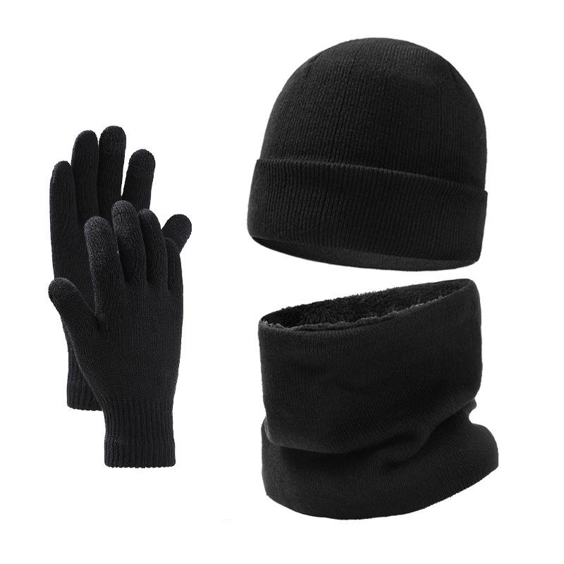 Men's  Winter Plus Velvet Hat Scarf Gloves Three-piece Knitted Hat 11161881K