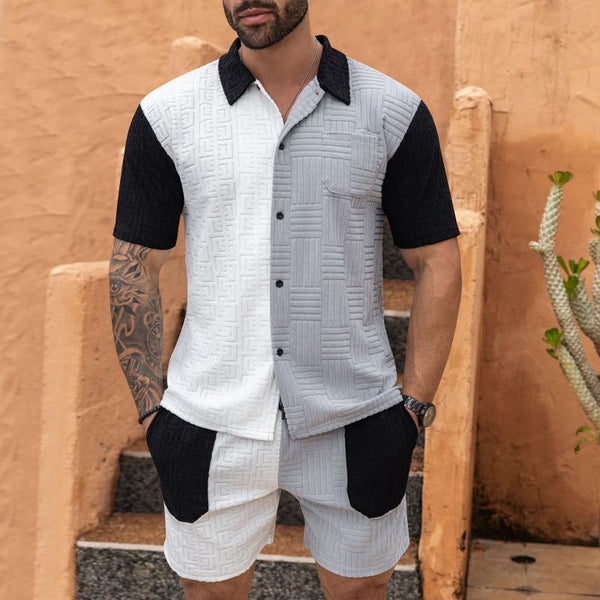 Men's Knitted Jacquard Casual Patchwork Two-piece Set 73733282X
