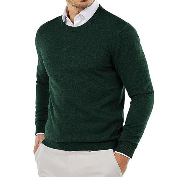 Men's Casual Solid Color Round Neck Knitted Pullover Sweater 60940040M