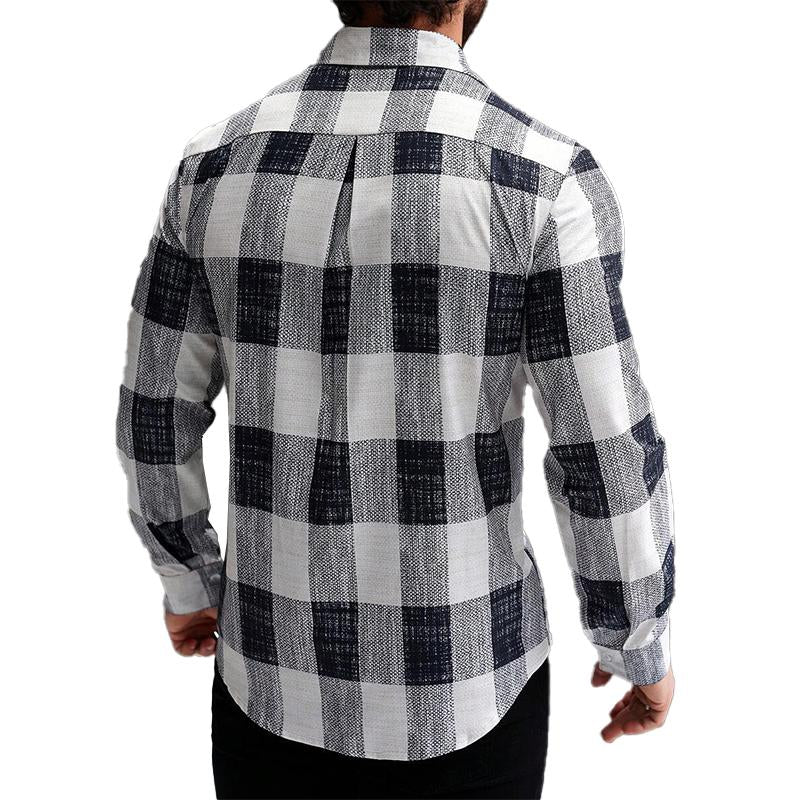 Men's Plaid Lapel Long Sleeve Shirt 18362575X