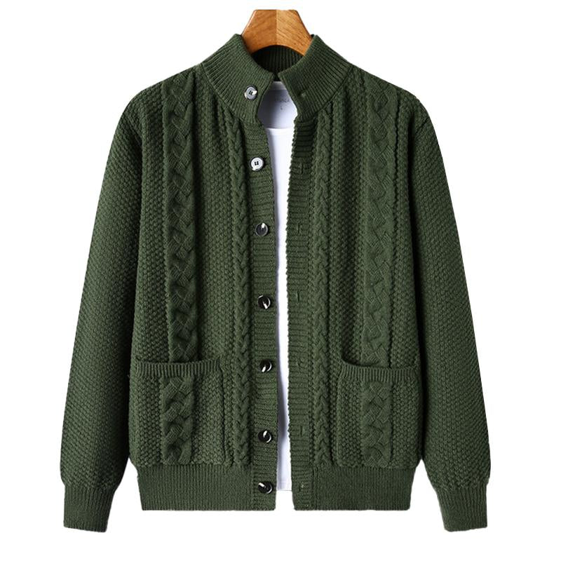 Men's Casual Solid Color Stand Collar Single Breasted Loose Knit Cardigan 97126478M