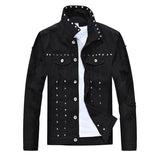 Men's Riveted Motorcycle Denim Ripped Jacket 41603325U