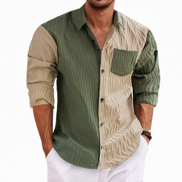 Men's Contrast Color Stitching Casual Long Sleeve Shirt 18083535X