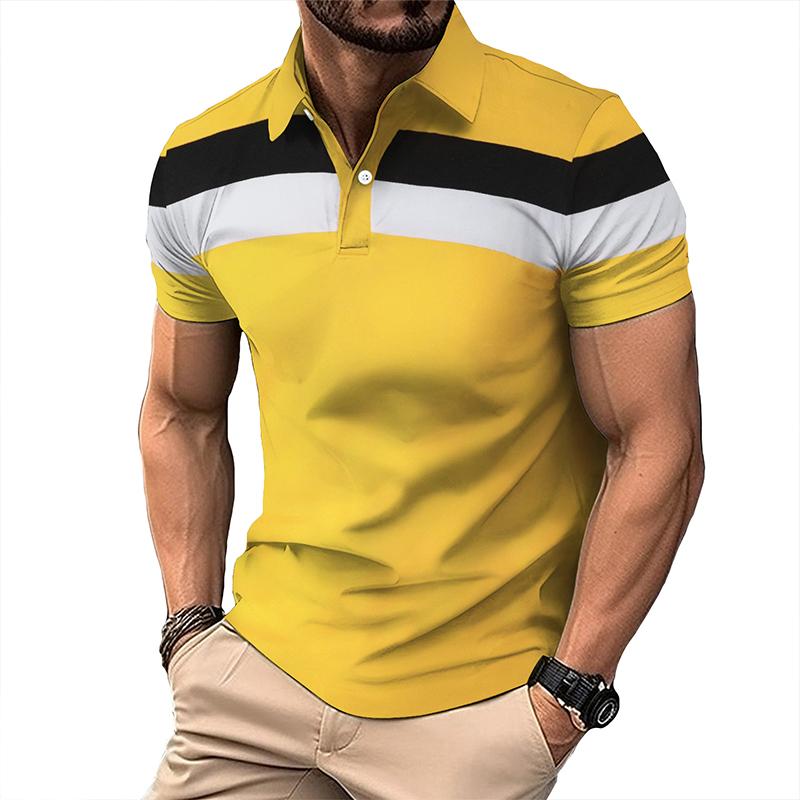 Men's Casual Striped Color Block Lapel Polo Shirt 74106536TO