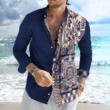 Men's Retro Color Block Beach Stand Collar Shirt 10824007TO
