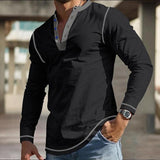 Men's Retro Colorblock Waffle Henley Neck Long Sleeve T-Shirt 53116566M