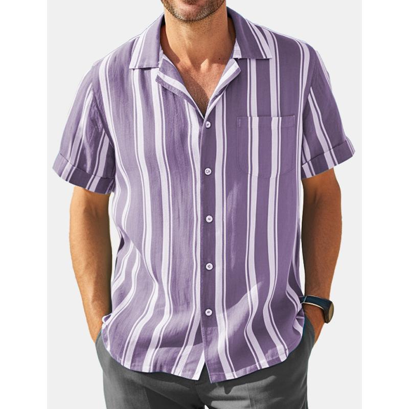 Men's Casual Striped Printed Lapel Short-Sleeved Shirt 48656816Y