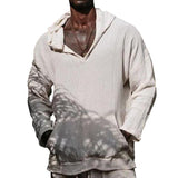 Men's Casual Solid Color Kangaroo Pocket Hooded Long Sleeve Shirt 53259336Y