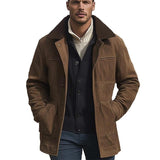 Men's Brown Suede Fur Collar Short Coat 55450327U