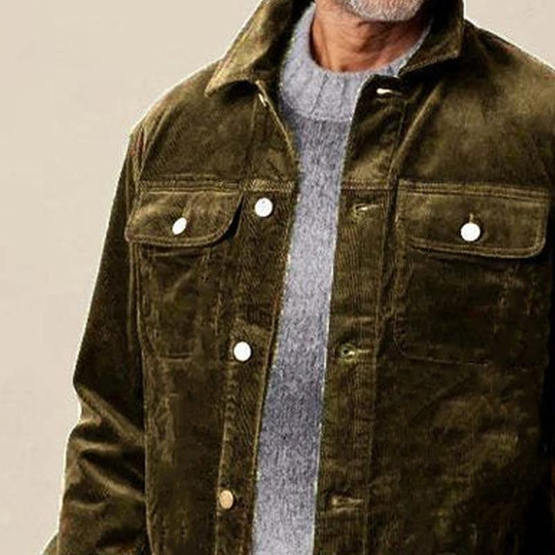 Men's Army Green Corduroy Button Jacket 83517365U