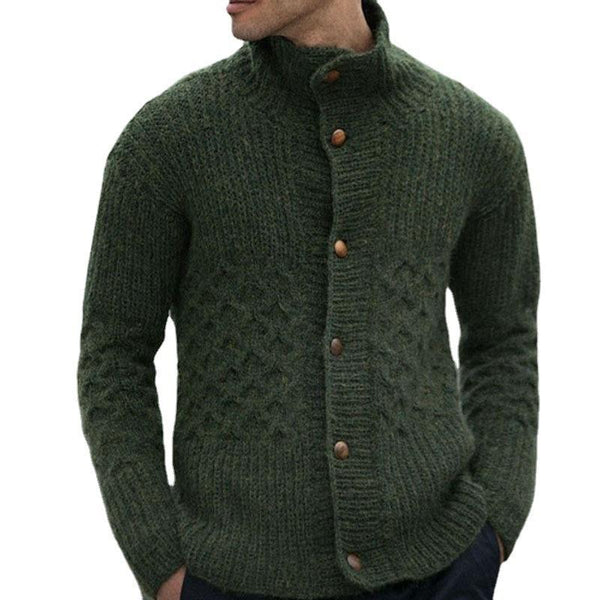 Men's Solid Color Knit Half High Collar Single Breasted Cardigan 92847418Z