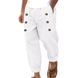 Men's Casual Cotton Linen Elastic Waist Loose Beach Pants 09358387M