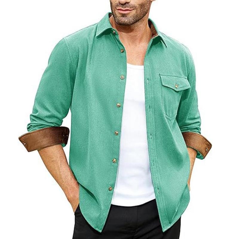 Men's Vacation Solid Color Long Sleeve Lapel Shirt 50721253X