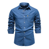 Men's Solid Color Casual Long Sleeve Denim Shirt 04585053X