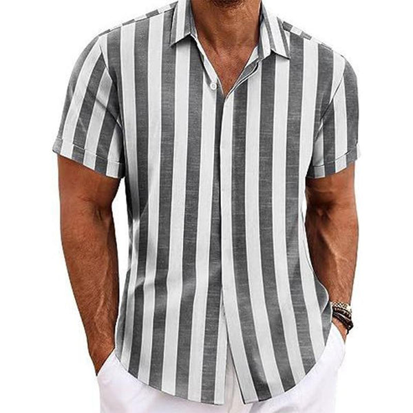 Men's Casual Striped Lapel Short Sleeve Shirt 06762420X