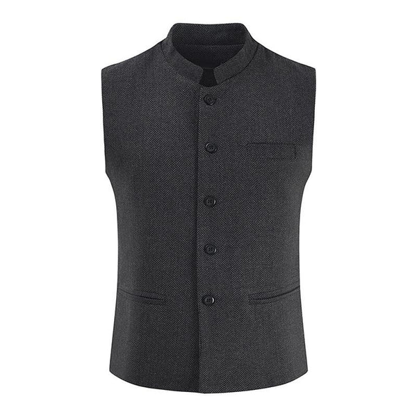 Men's Retro Herringbone Stand Collar Single Breasted Suit Vest 98906844M