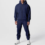 Men's Casual Solid Color Fleece Slim Fit Hooded Zipper Sweatshirt Sweatpants Set 53700824M