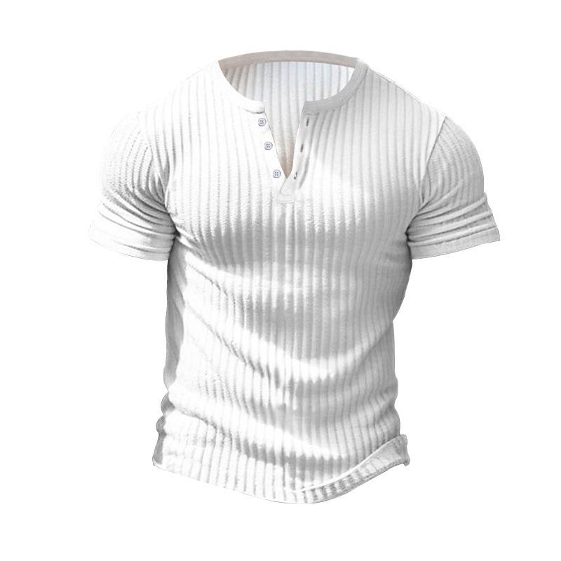 T-shirt Henley à manches courtes en tricot extensible décontracté pour hommes 00095453X