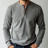 Men's Solid Grey Three-button Simple Long-sleeved T-shirt 08313362U