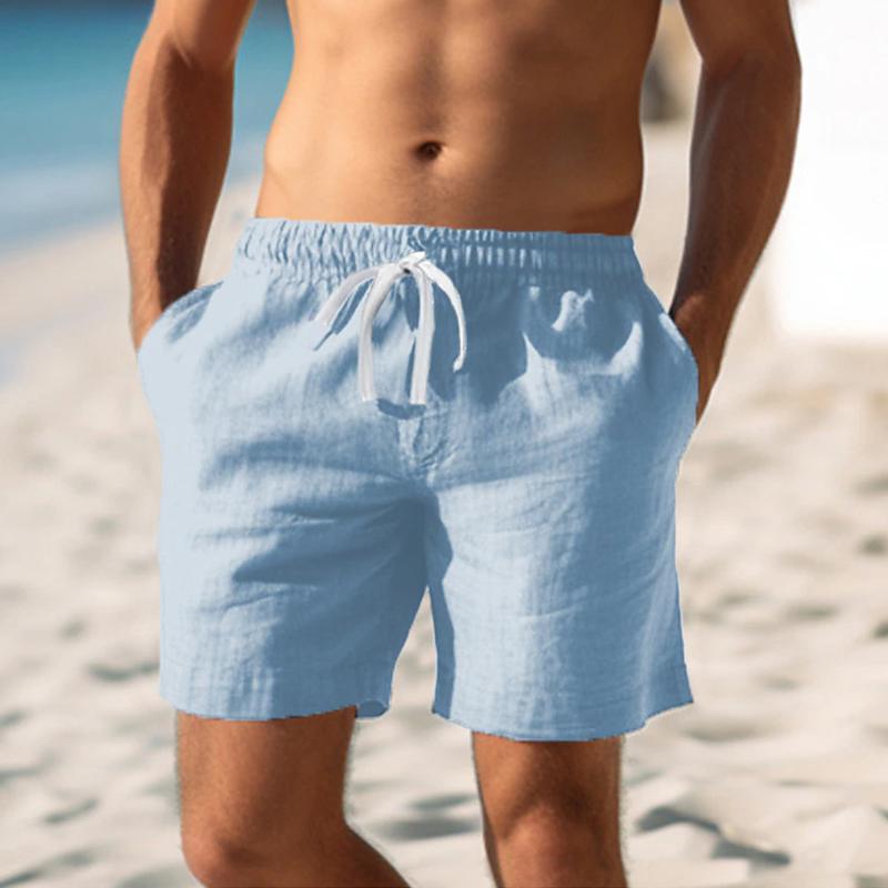 Men's Casual Cotton Linen Drawstring Elastic Waist Breathable Shorts 07747727M