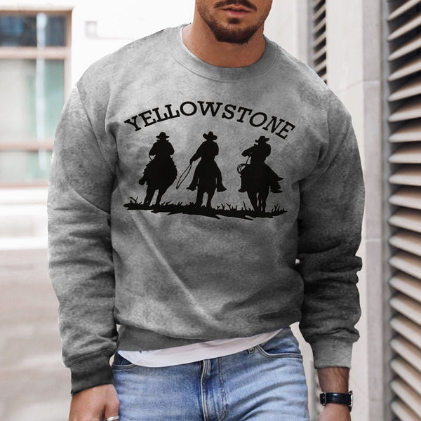 Men's Distressed Yellowstone Round Neck Sweatshirt 69341354TO