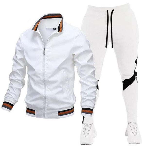 Men's Casual Color Contrast Sports Jacket Sweatpants Set 81876741M