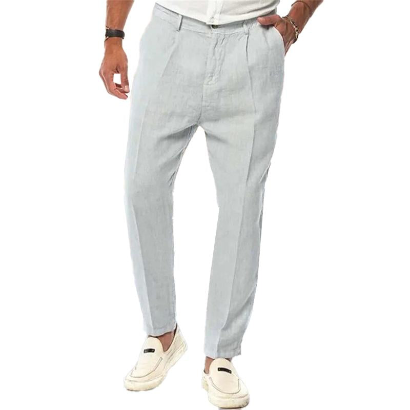 Pantalones rectos sueltos de lino de color liso para exteriores para hombre 11717580X