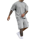Men's Solid Loose Round Neck Short Sleeve T-shirt Straight Shorts Set 21700959Z