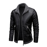 Men's Casual Lapel Plus Fleece Leather Jacket 82165557X