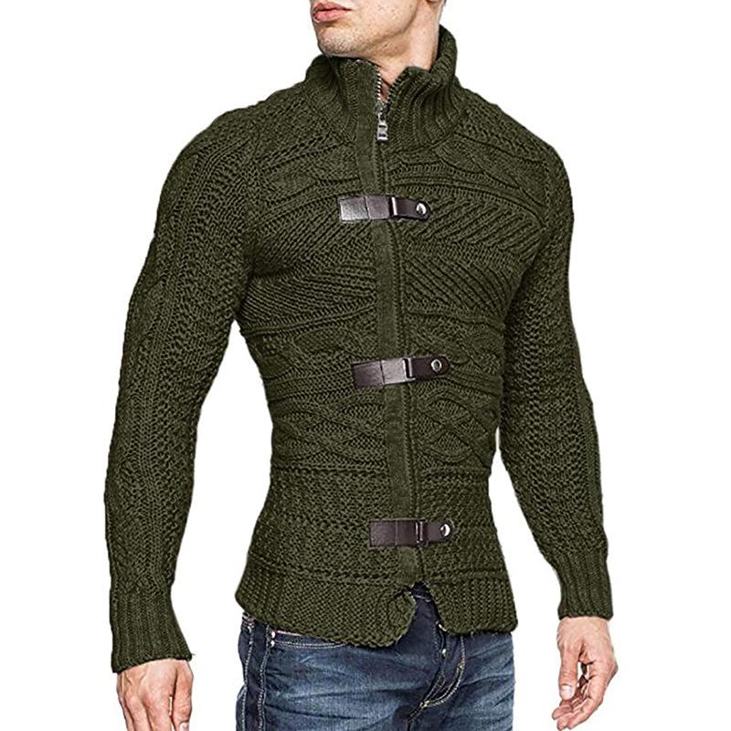 Men's Casual Stand Collar Zipper Cable Knitted Slim Cardigan 14927579M