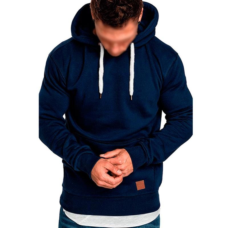 Men's Casual Solid Color Long Sleeve Hooded Sweatshirt 19801946Y