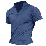 Men's Casual Solid Color Waffle V-Neck Short Sleeve T-Shirt 56903657Y