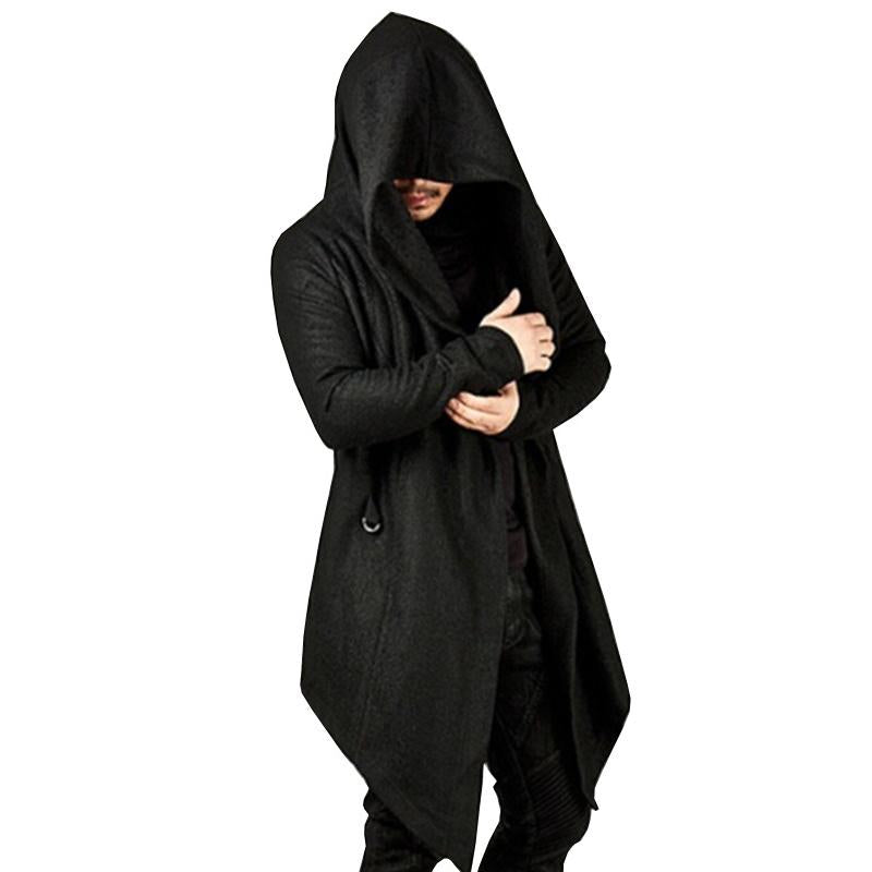 Men's Casual Hooded Irregular Hem Long Sleeve Cardigan 57193290M