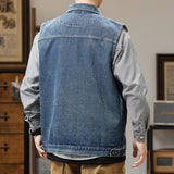 Men's Vintage Cargo Large Pocket Denim Vest 61405598Y